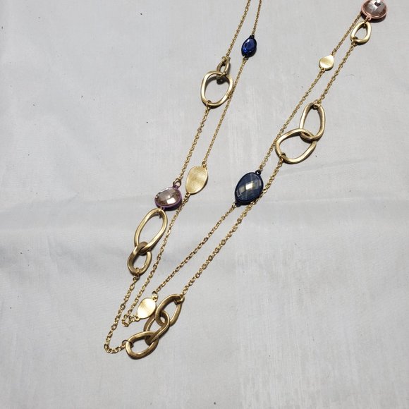 ILLUMINATA multi color stone 2 strand  necklace with gold link and petals - Picture 3 of 8